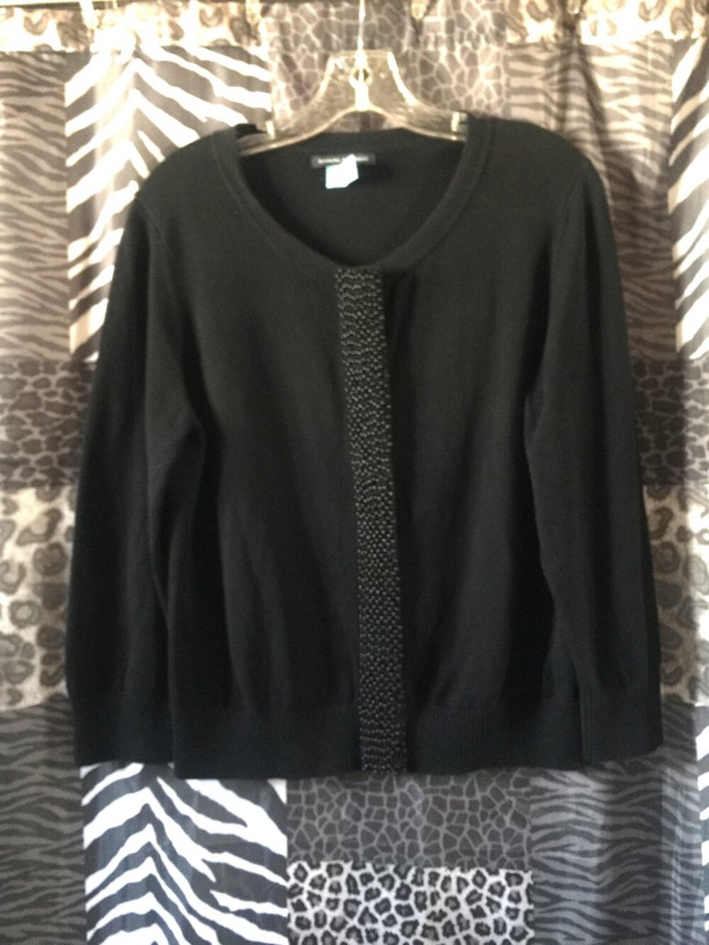 BANANA REPUBLIC Women's Blk Sweater w/Beaded Snaps over closure Cardigan XL